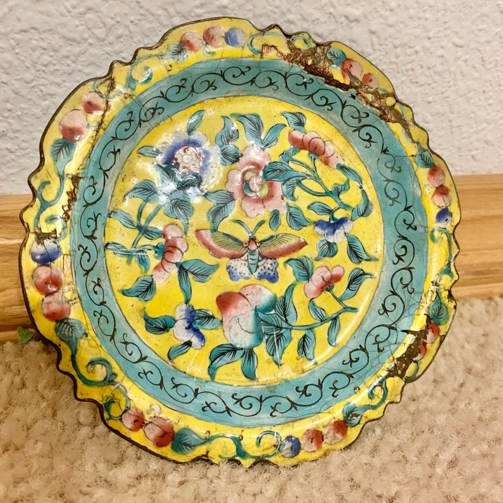 Tin Bohemian Style Trinket Dish Butterfly Floral